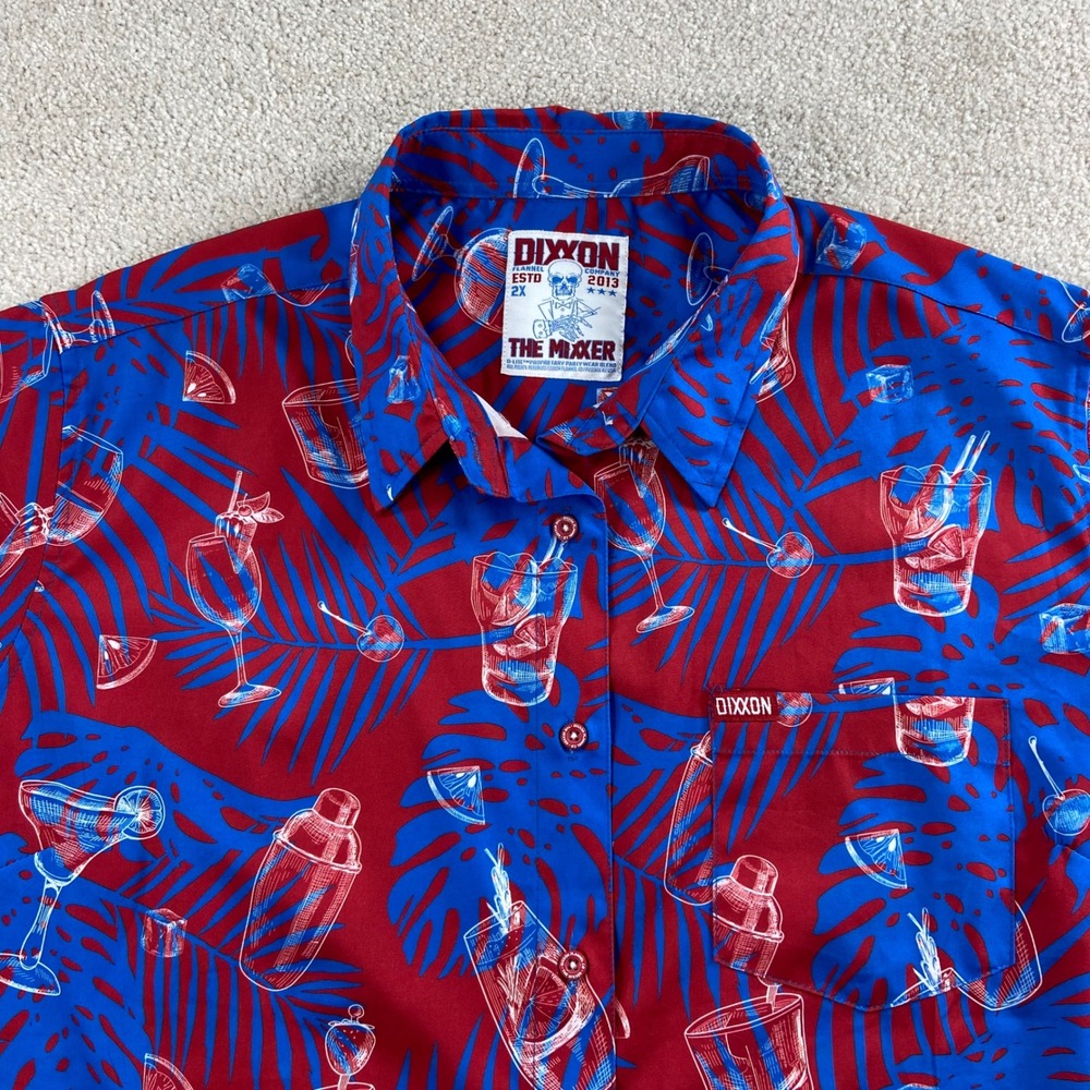 Dixxon Flannel Co The Mixxer Shirt Womens 2X Red Blue Tropical Cocktail Party